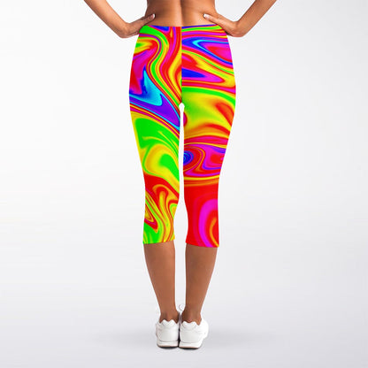 Abstract Colorful Liquid Trippy Print Women's Capri Leggings