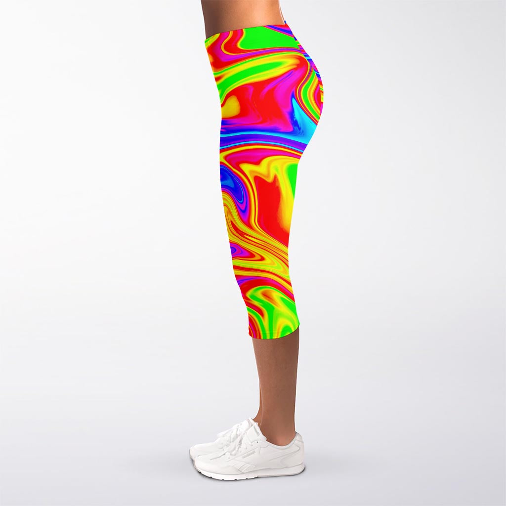 Abstract Colorful Liquid Trippy Print Women's Capri Leggings