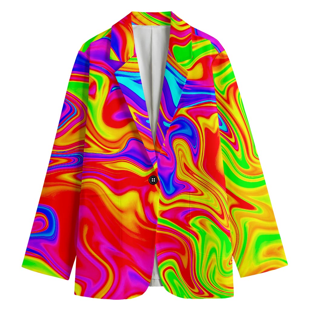 Abstract Colorful Liquid Trippy Print Women's Cotton Blazer