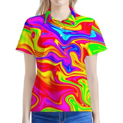 Abstract Colorful Liquid Trippy Print Women's Polo Shirt