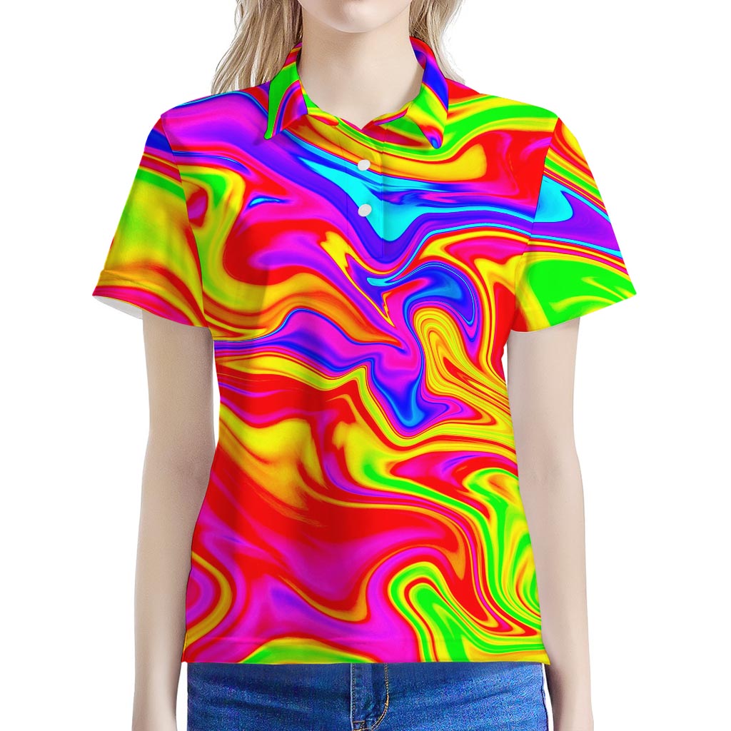 Abstract Colorful Liquid Trippy Print Women's Polo Shirt