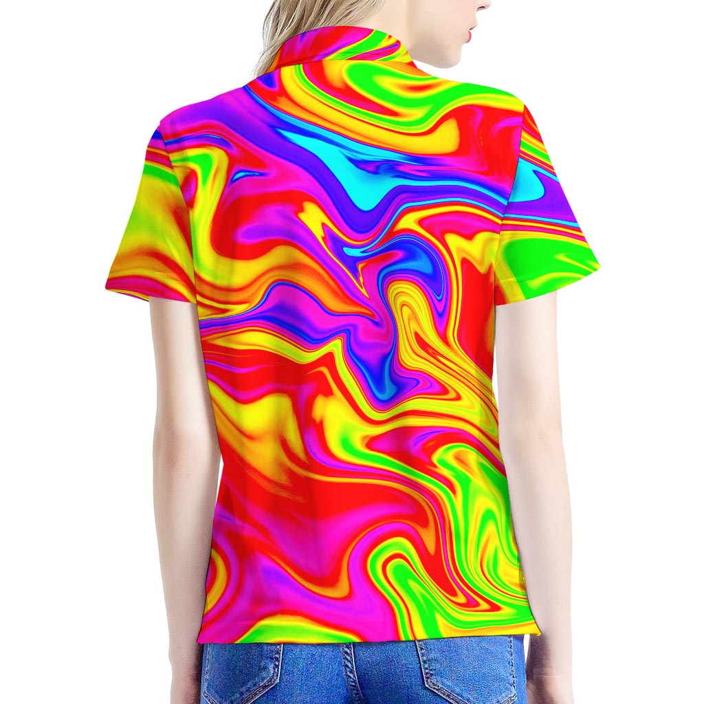 Abstract Colorful Liquid Trippy Print Women's Polo Shirt