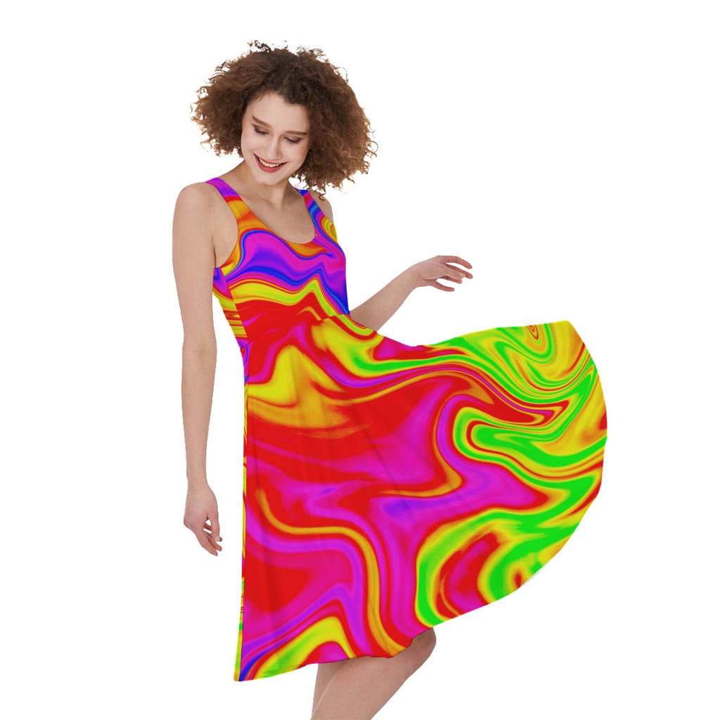 Abstract Colorful Liquid Trippy Print Women's Sleeveless Dress
