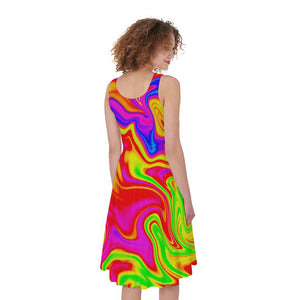 Abstract Colorful Liquid Trippy Print Women's Sleeveless Dress