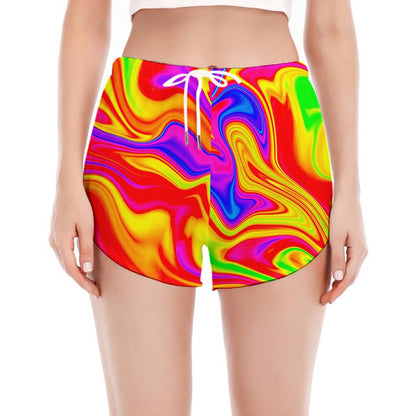 Abstract Colorful Liquid Trippy Print Women's Split Running Shorts