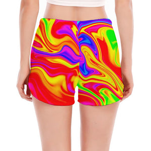 Abstract Colorful Liquid Trippy Print Women's Split Running Shorts