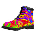 Abstract Colorful Liquid Trippy Print Padded Collar Lace Up Boots