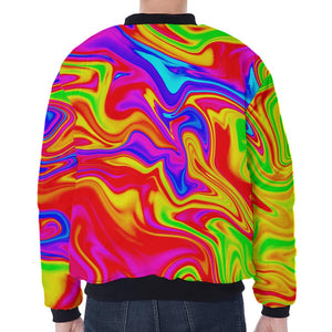 Abstract Colorful Liquid Trippy Print Zip Sleeve Bomber Jacket