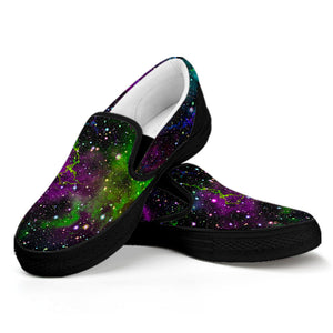 Abstract Dark Galaxy Space Print Black Slip On Sneakers