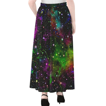 Abstract Dark Galaxy Space Print Chiffon Maxi Skirt