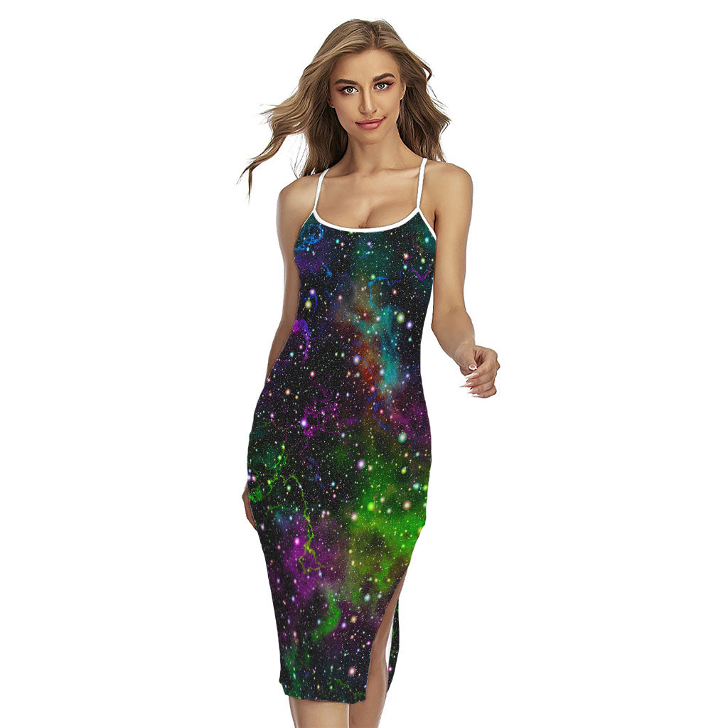 Abstract Dark Galaxy Space Print Cross Back Cami Dress