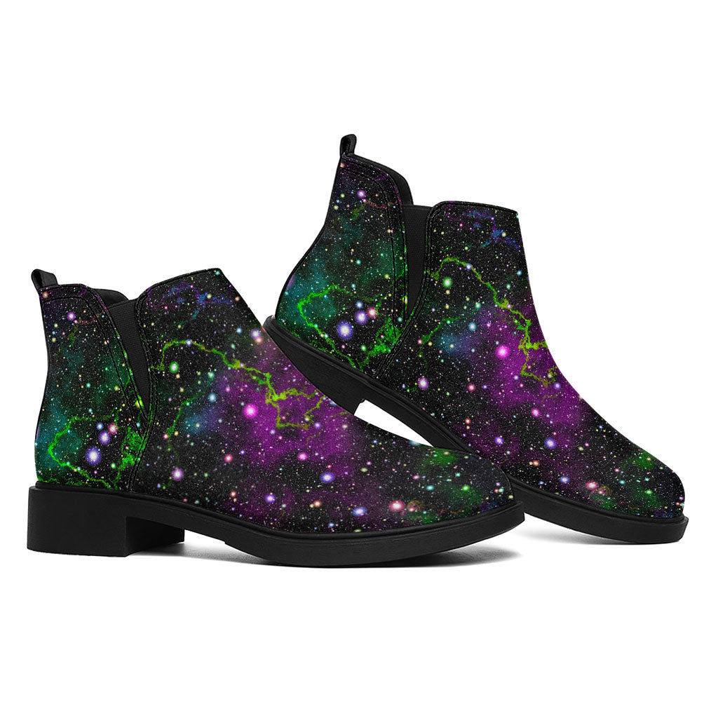 Abstract Dark Galaxy Space Print Flat Ankle Boots