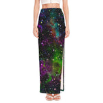 Abstract Dark Galaxy Space Print High Slit Maxi Skirt