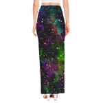 Abstract Dark Galaxy Space Print High Slit Maxi Skirt