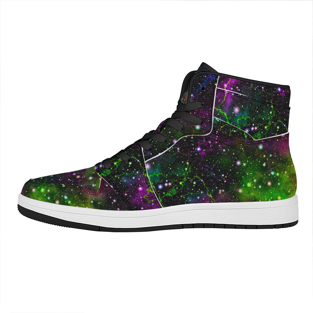 Abstract Dark Galaxy Space Print High Top Leather Sneakers