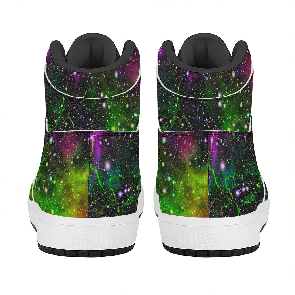 Abstract Dark Galaxy Space Print High Top Leather Sneakers