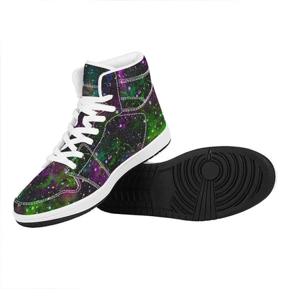 Abstract Dark Galaxy Space Print High Top Leather Sneakers