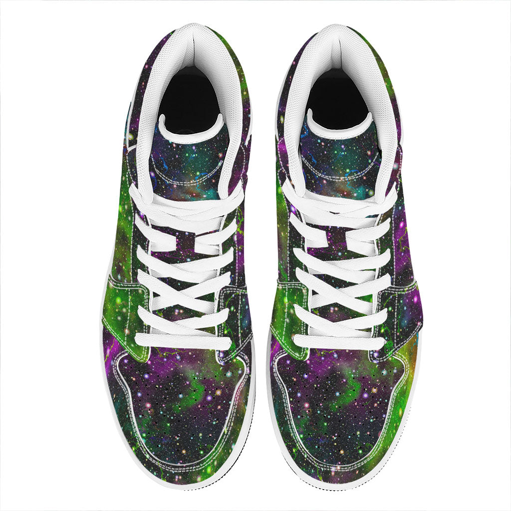 Abstract Dark Galaxy Space Print High Top Leather Sneakers