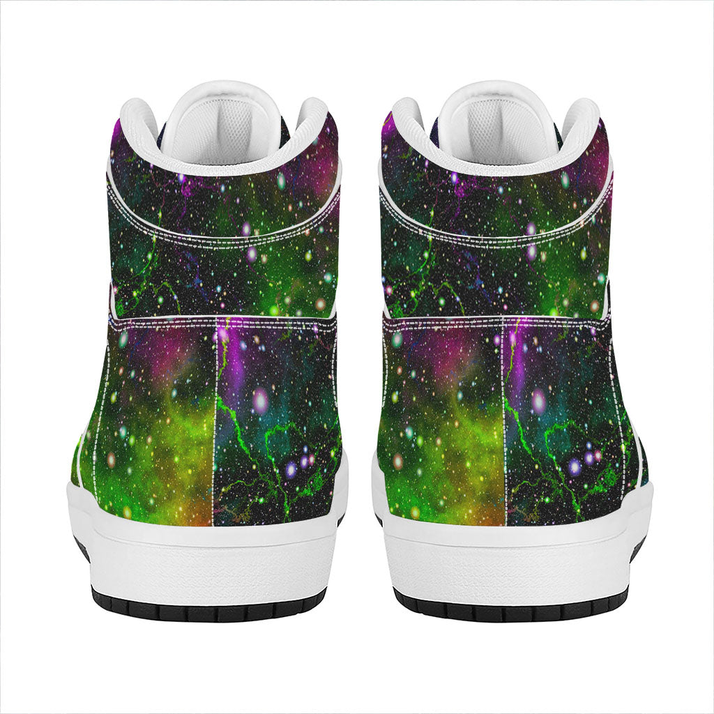Abstract Dark Galaxy Space Print High Top Leather Sneakers