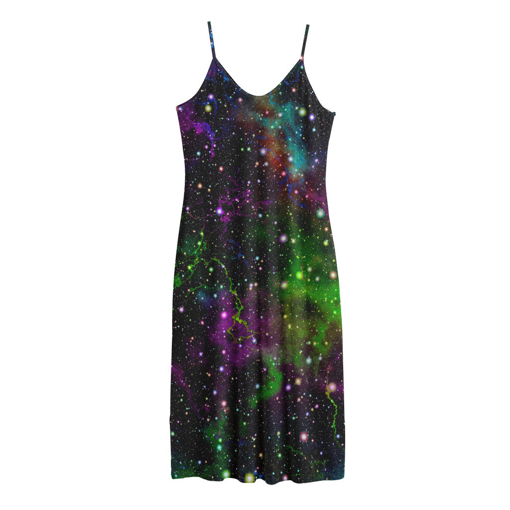Abstract Dark Galaxy Space Print Jersey Midi Cami Dress