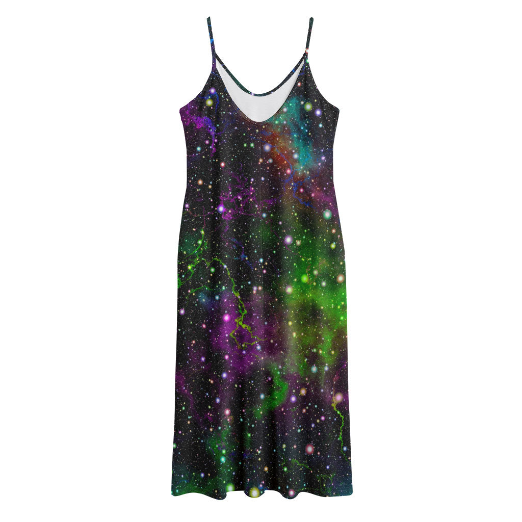 Abstract Dark Galaxy Space Print Jersey Midi Cami Dress