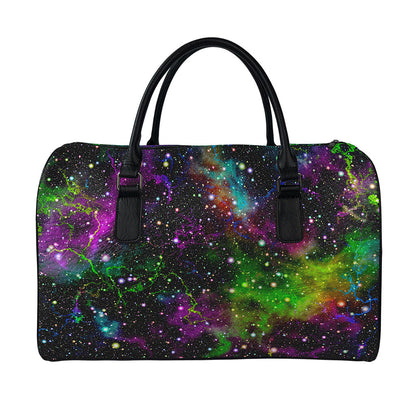 Abstract Dark Galaxy Space Print Leather Duffle Bag