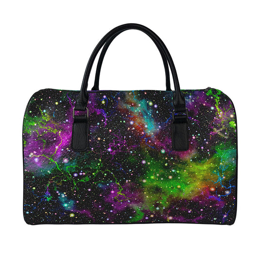 Abstract Dark Galaxy Space Print Leather Duffle Bag