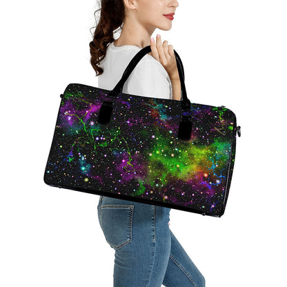 Abstract Dark Galaxy Space Print Leather Duffle Bag