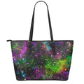 Abstract Dark Galaxy Space Print Leather Tote Bag With Zipper