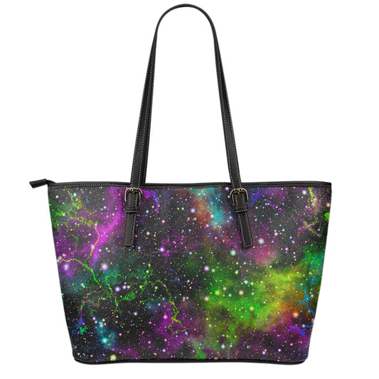 Abstract Dark Galaxy Space Print Leather Tote Bag