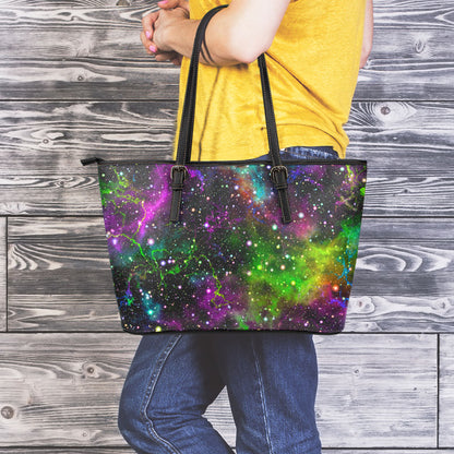 Abstract Dark Galaxy Space Print Leather Tote Bag