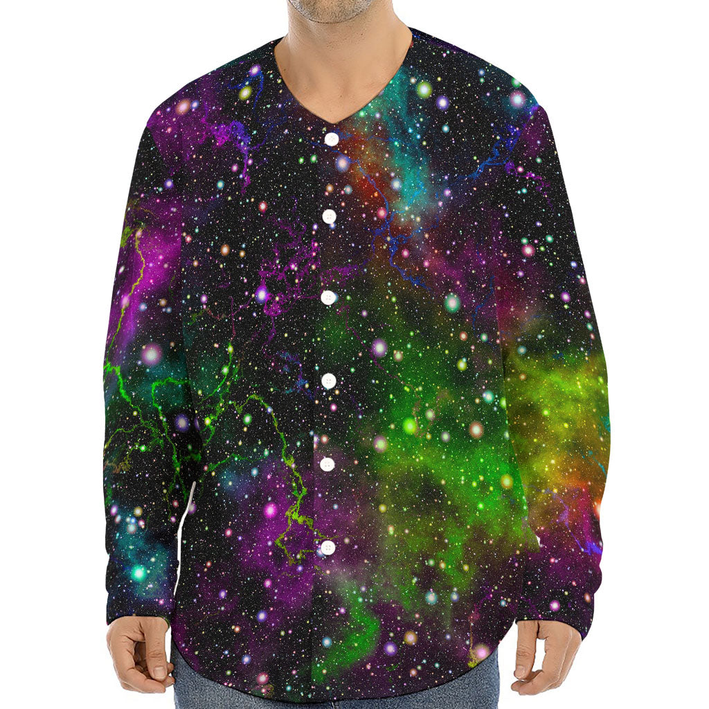 Abstract Dark Galaxy Space Print Long Sleeve Baseball Jersey
