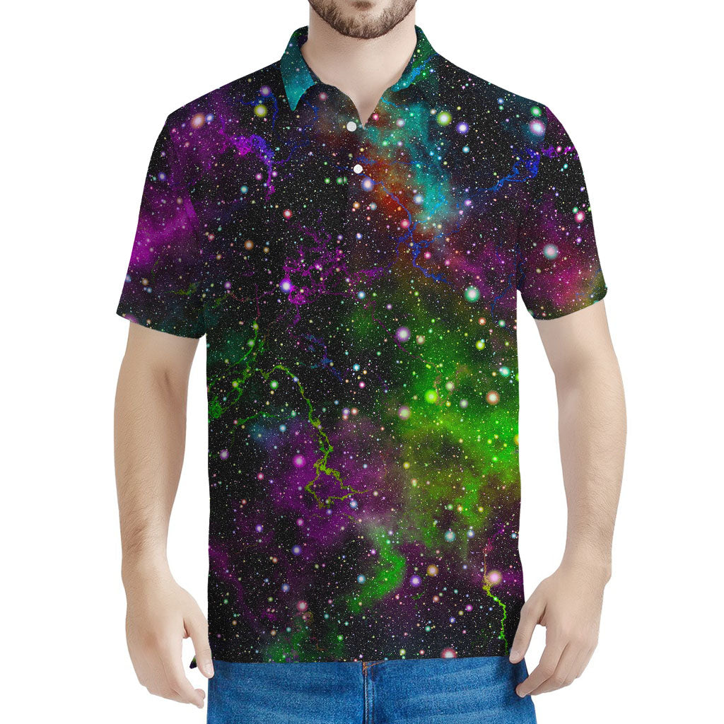 Abstract Dark Galaxy Space Print Men's Polo Shirt