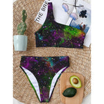 Abstract Dark Galaxy Space Print One Shoulder Bikini Top