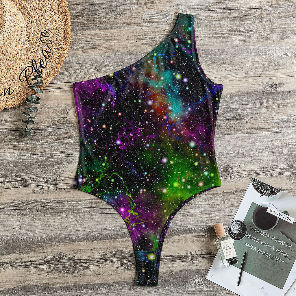 Abstract Dark Galaxy Space Print One Shoulder Bodysuit