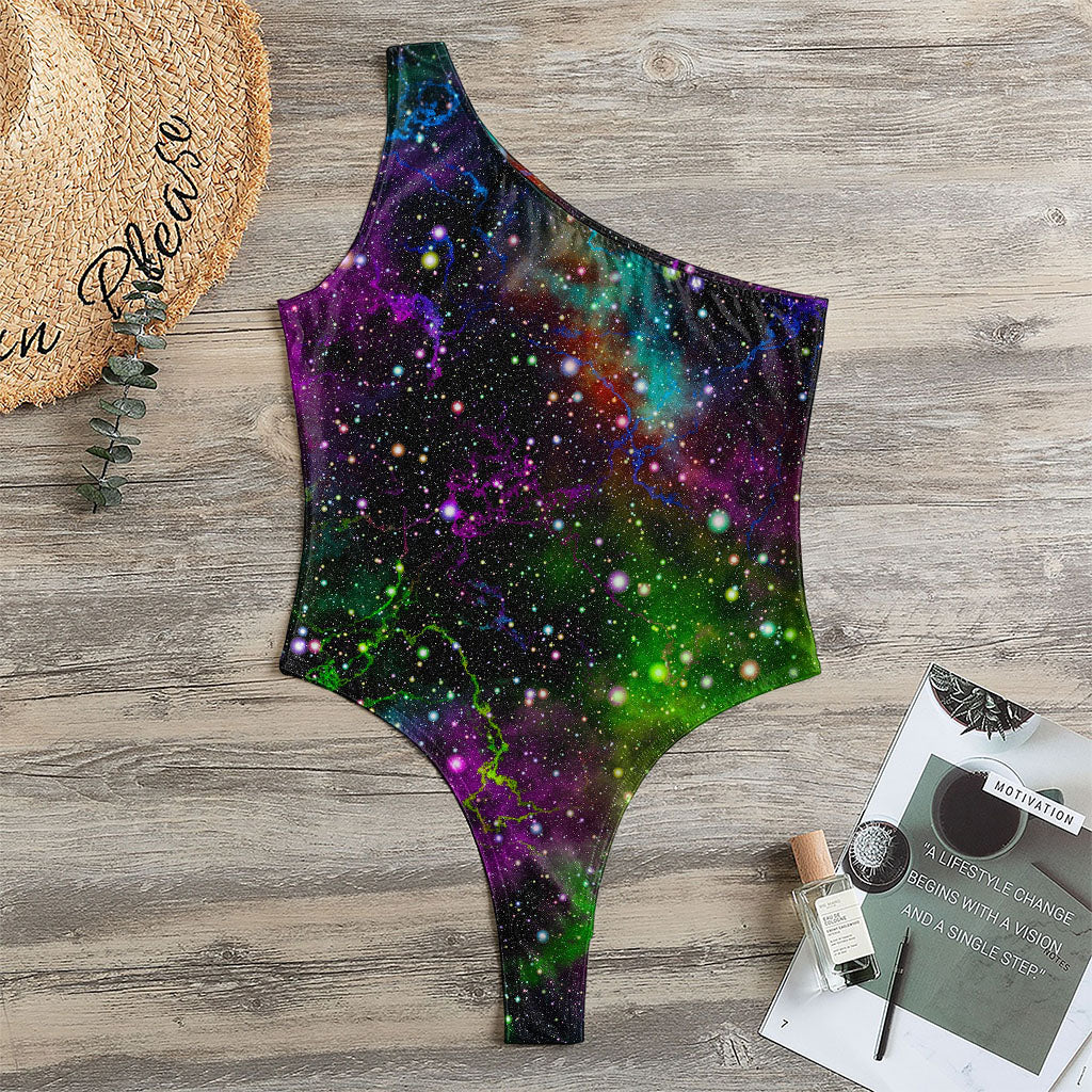 Abstract Dark Galaxy Space Print One Shoulder Bodysuit