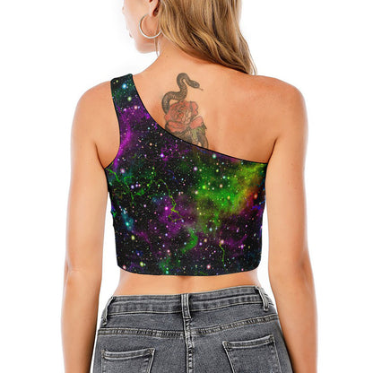 Abstract Dark Galaxy Space Print One Shoulder Crop Top
