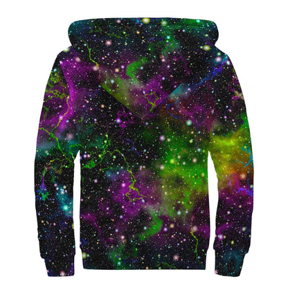 Abstract Dark Galaxy Space Print Sherpa Lined Zip Up Hoodie