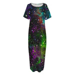 Abstract Dark Galaxy Space Print Short Sleeve Long Nightdress