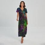 Abstract Dark Galaxy Space Print Short Sleeve Maxi Dress