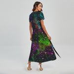 Abstract Dark Galaxy Space Print Short Sleeve Maxi Dress