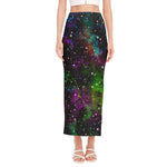 Abstract Dark Galaxy Space Print Side Slit Maxi Skirt