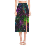 Abstract Dark Galaxy Space Print Side Slit Midi Skirt
