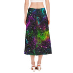 Abstract Dark Galaxy Space Print Side Slit Midi Skirt