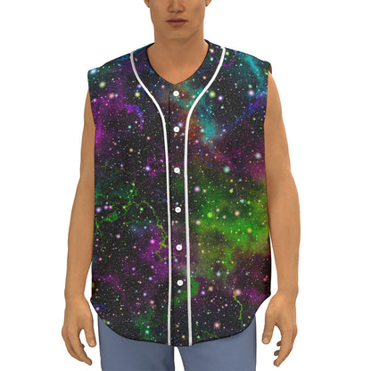 Abstract Dark Galaxy Space Print Sleeveless Baseball Jersey