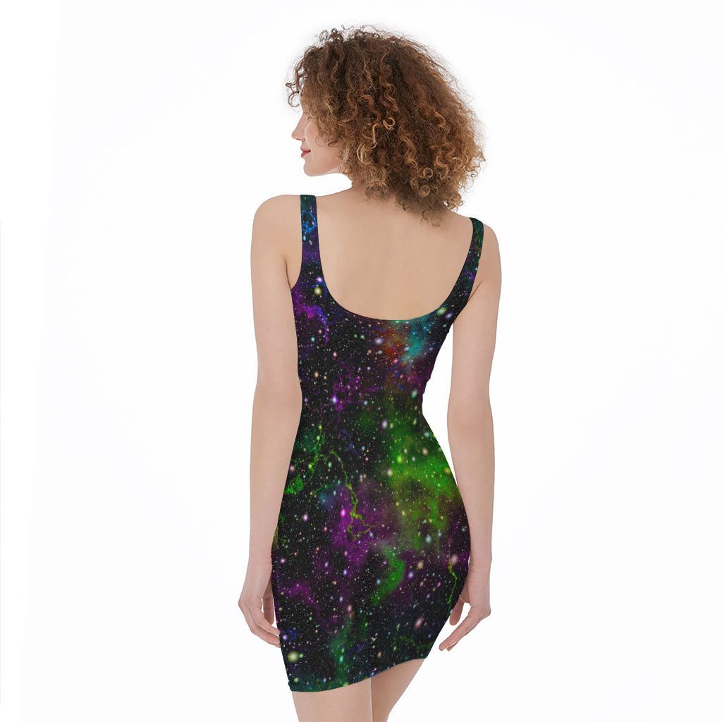 Abstract Dark Galaxy Space Print Sleeveless Bodycon Dress