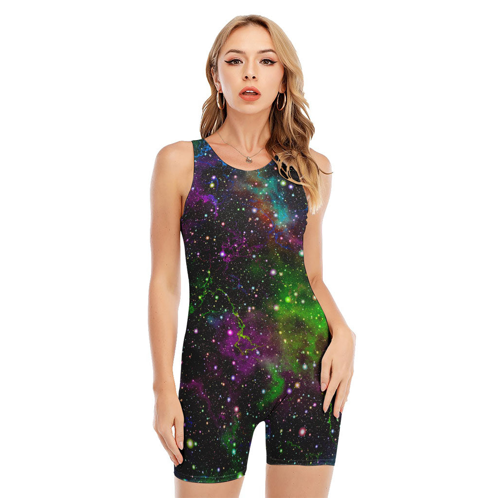 Abstract Dark Galaxy Space Print Sleeveless One Piece Swimsuit