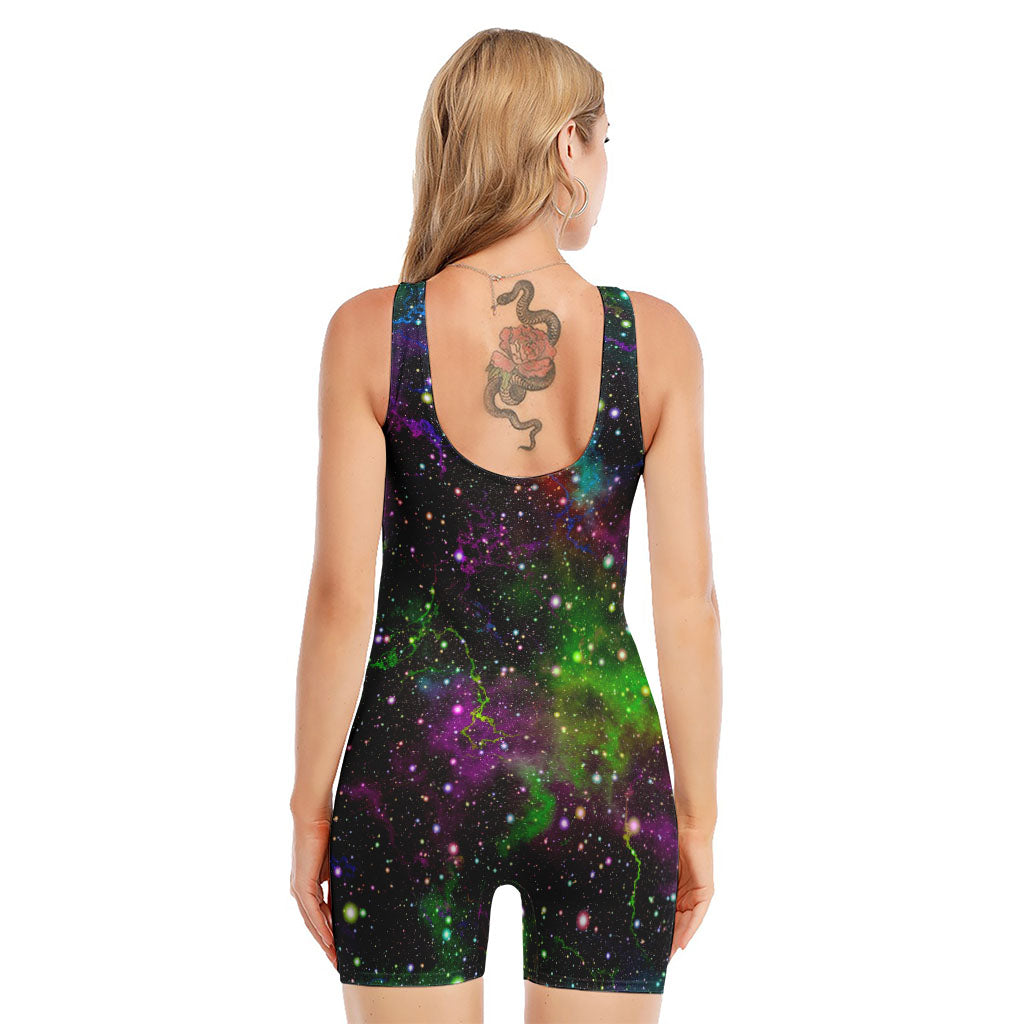 Abstract Dark Galaxy Space Print Sleeveless One Piece Swimsuit