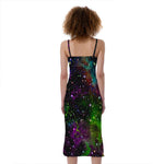 Abstract Dark Galaxy Space Print Slim Fit Midi Cami Dress