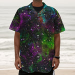 Abstract Dark Galaxy Space Print Textured Short Sleeve Shirt